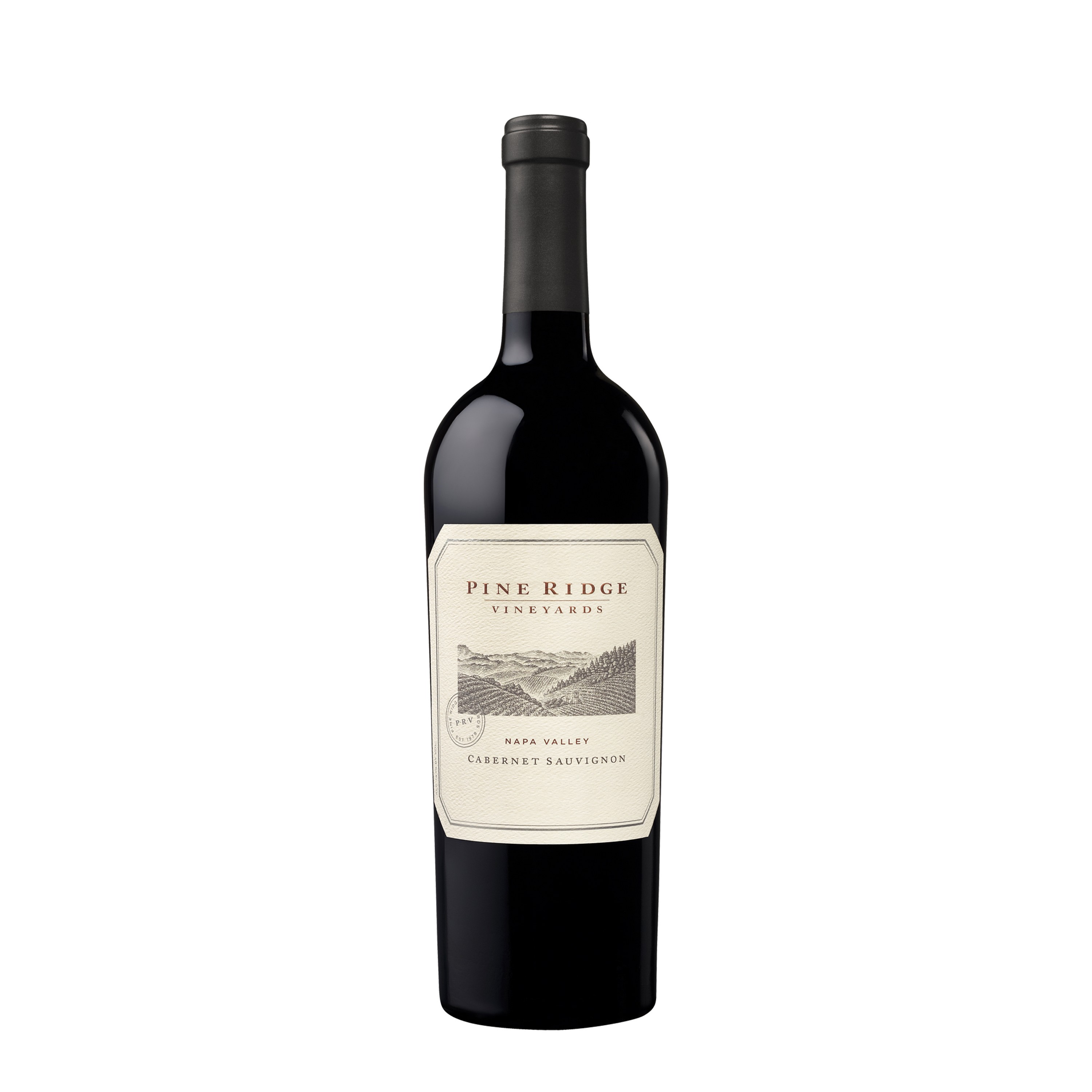 Etched Pine Ridge Cabernet Red Wine Bottle