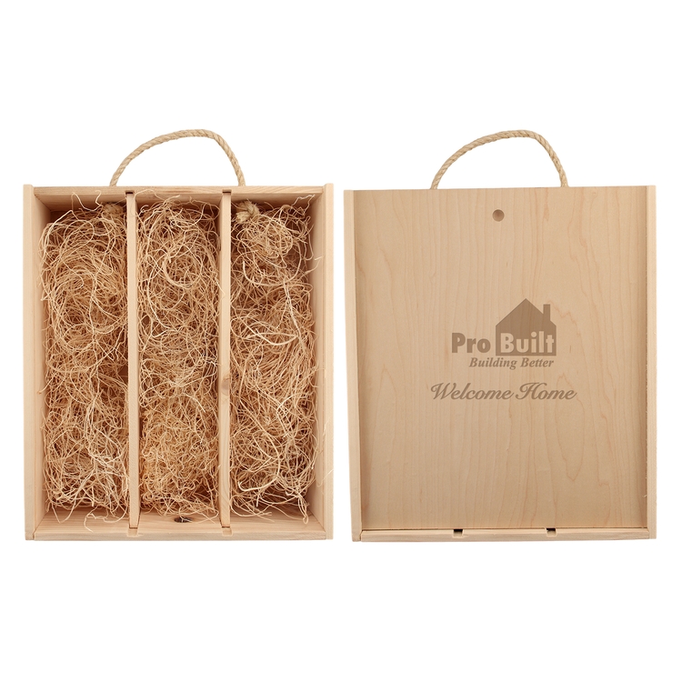 Rustic Laser-Engraved Triple Wood Box