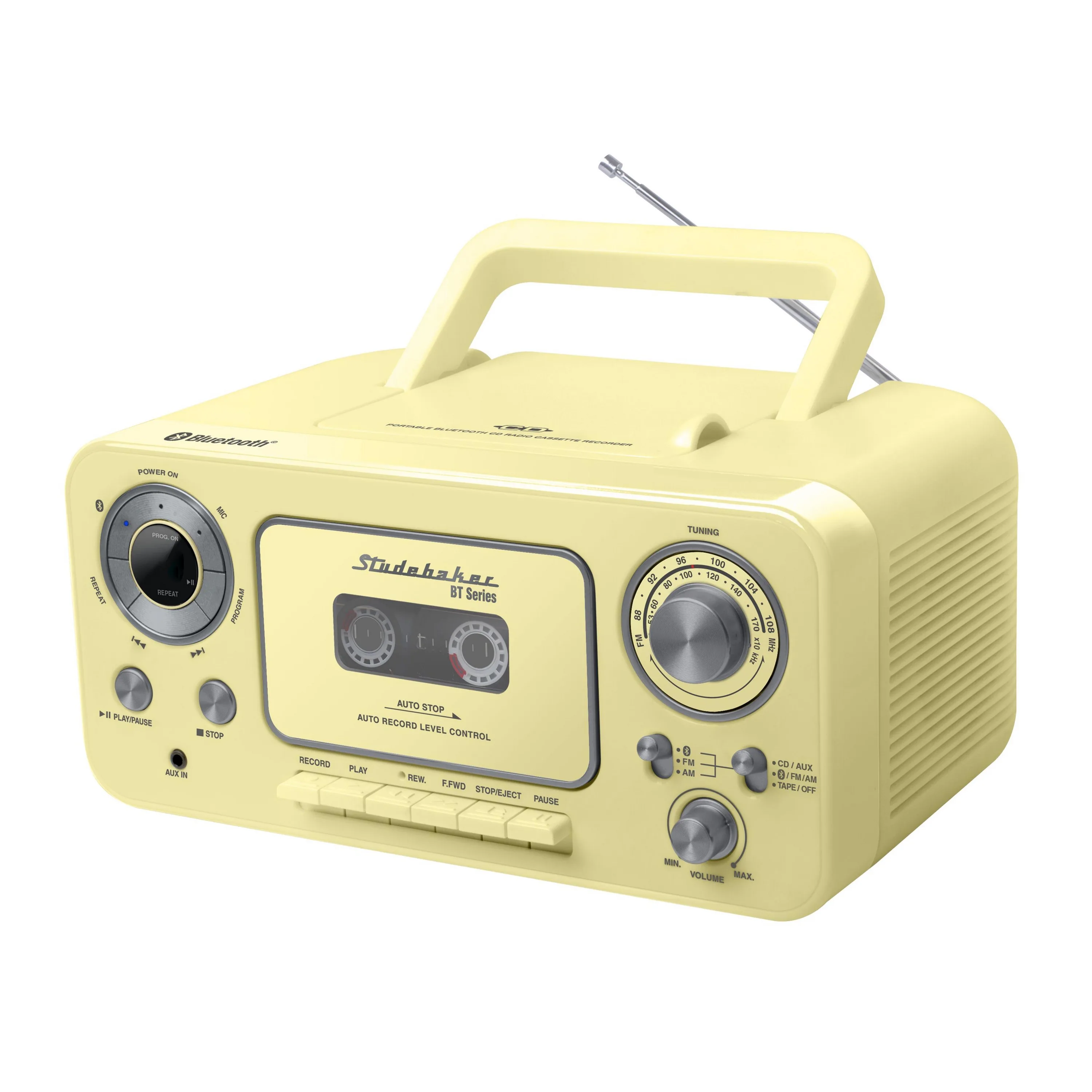 Studebaker Portable Cd Player w/Bluetooth, Am/Fm Radio And Cassette Play/Recorder