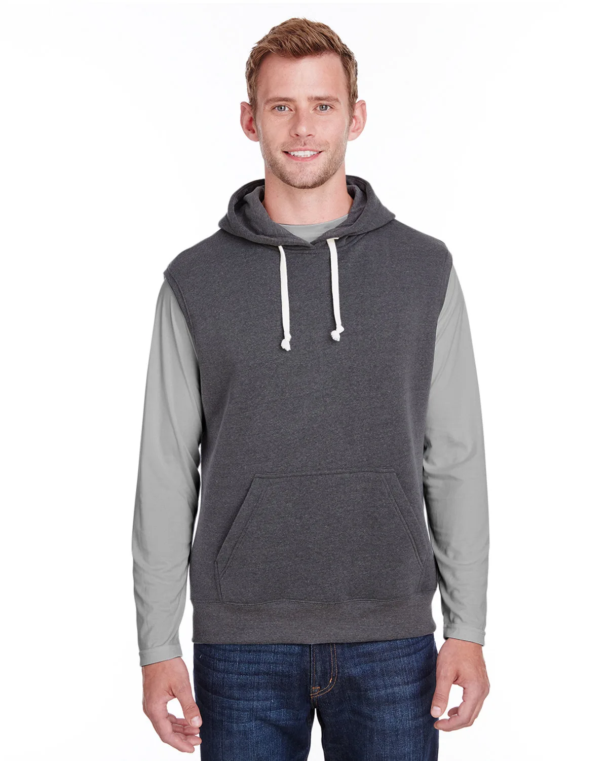 J AMERICA Adult Triblend Fleece Sleeveless Hooded Sweatshirt view 2