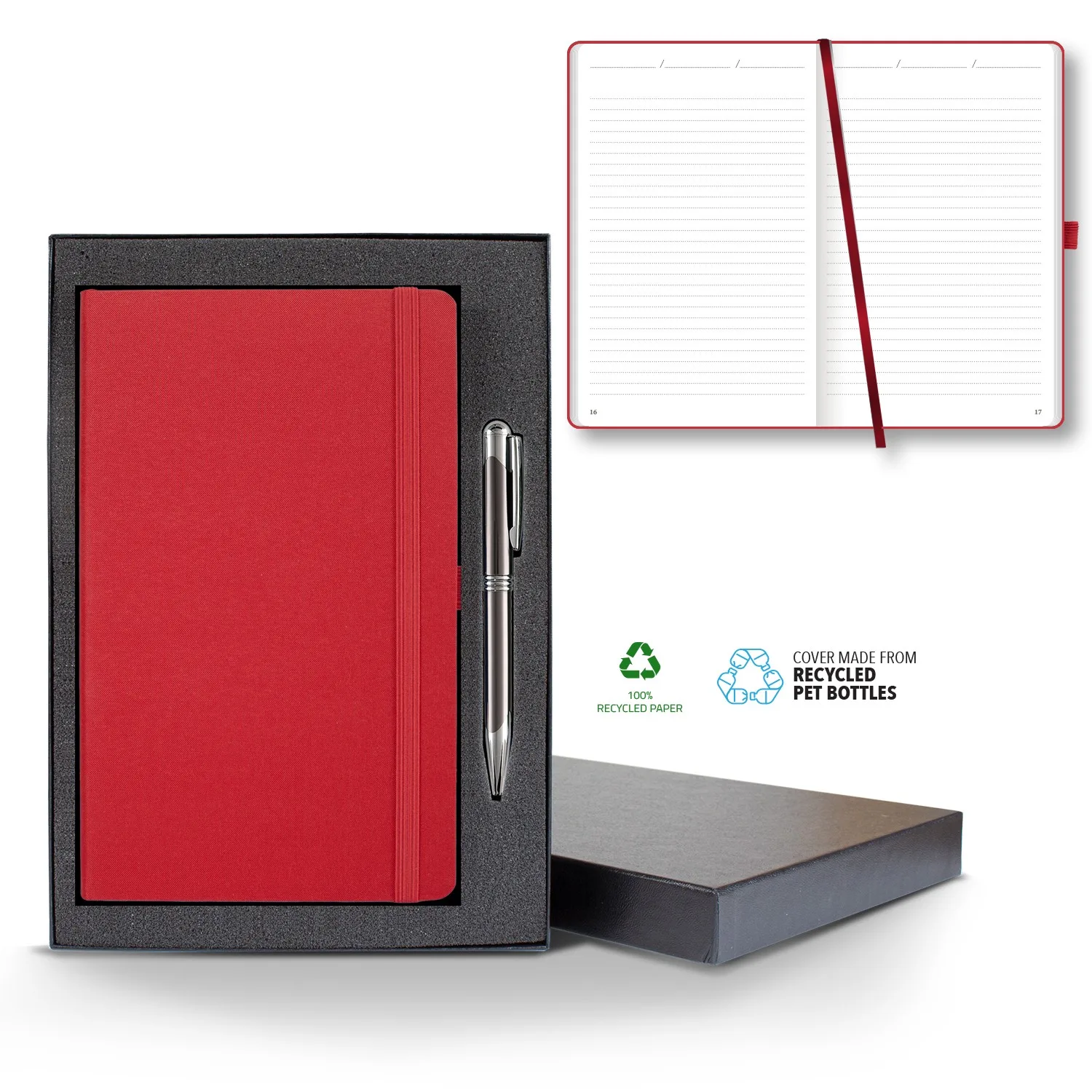 Castelli Oceano ECO rPET Medio Lined Recycled White Page Journal Gift Set view 2