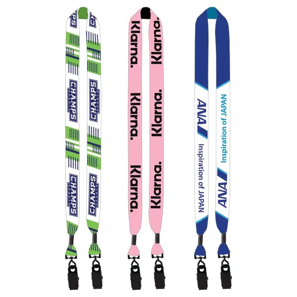 1" Double Ended Dye-Sublimated Lanyard with Metal Crimp & Metal Bulldog Clip