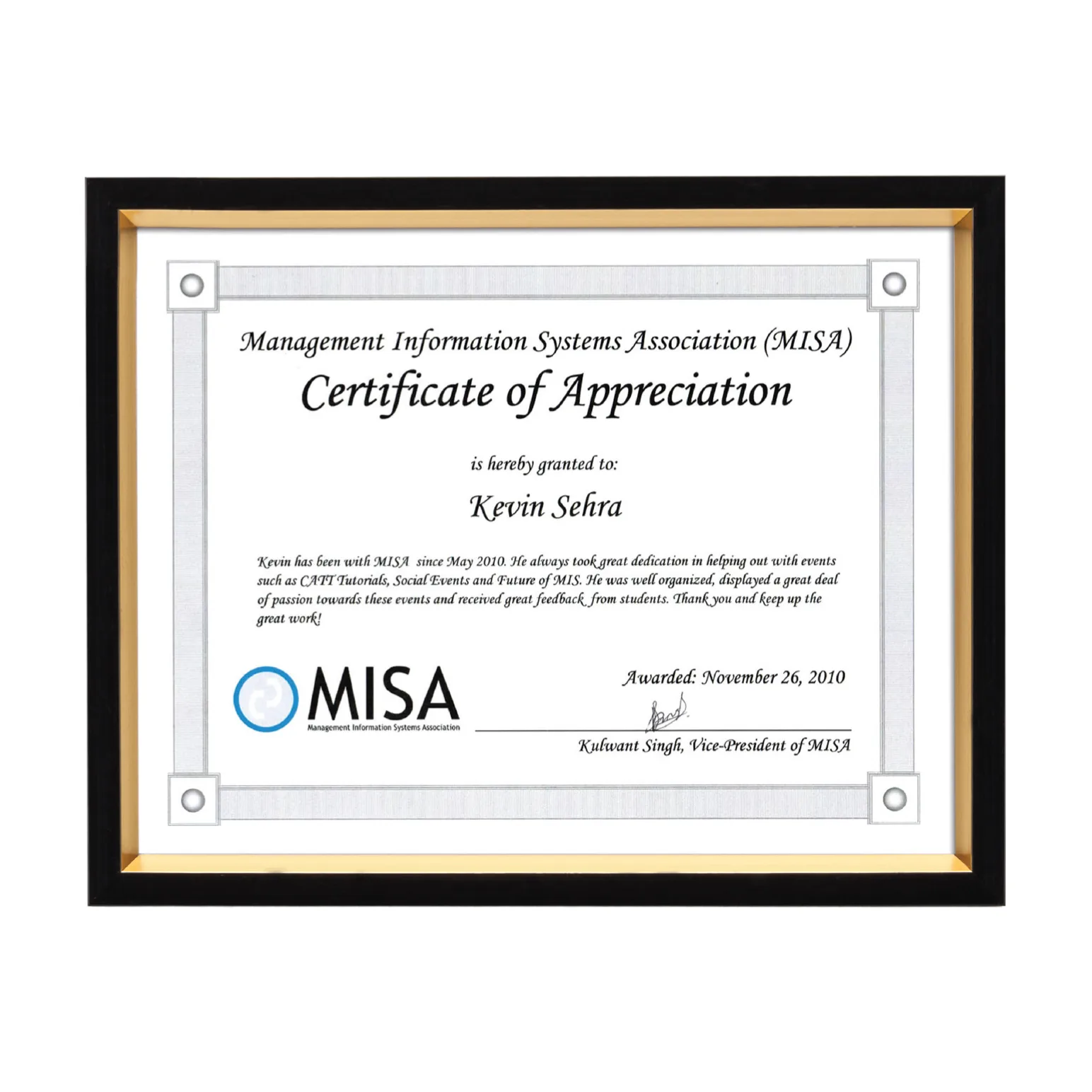 Napier Certificate Frame
