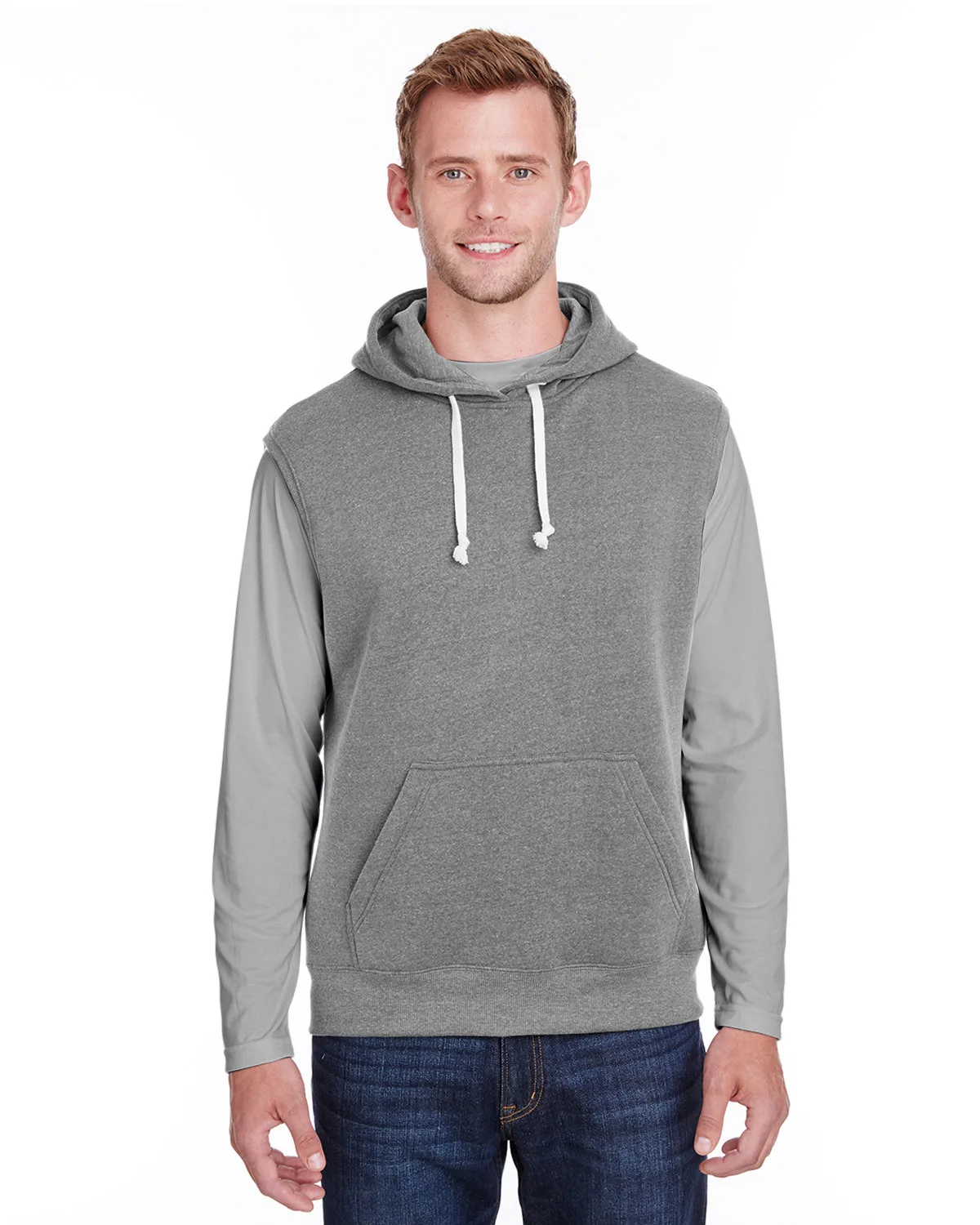 J AMERICA Adult Triblend Fleece Sleeveless Hooded Sweatshirt view 3