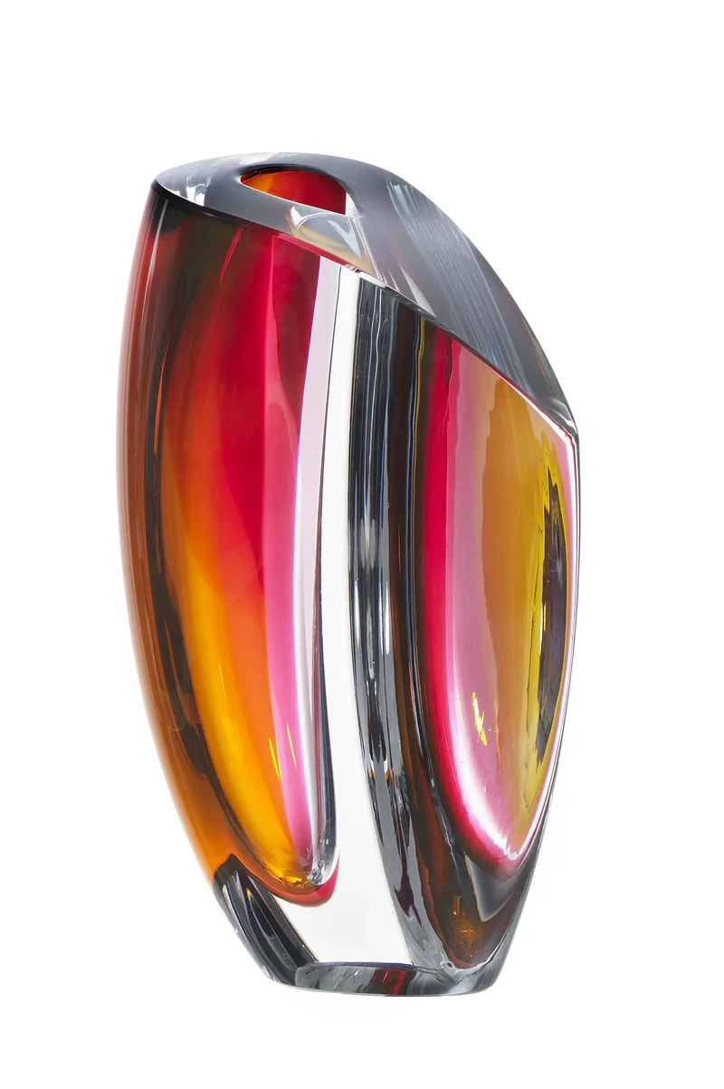 Kosta Boda Mirage Vase Gray/Red Large
