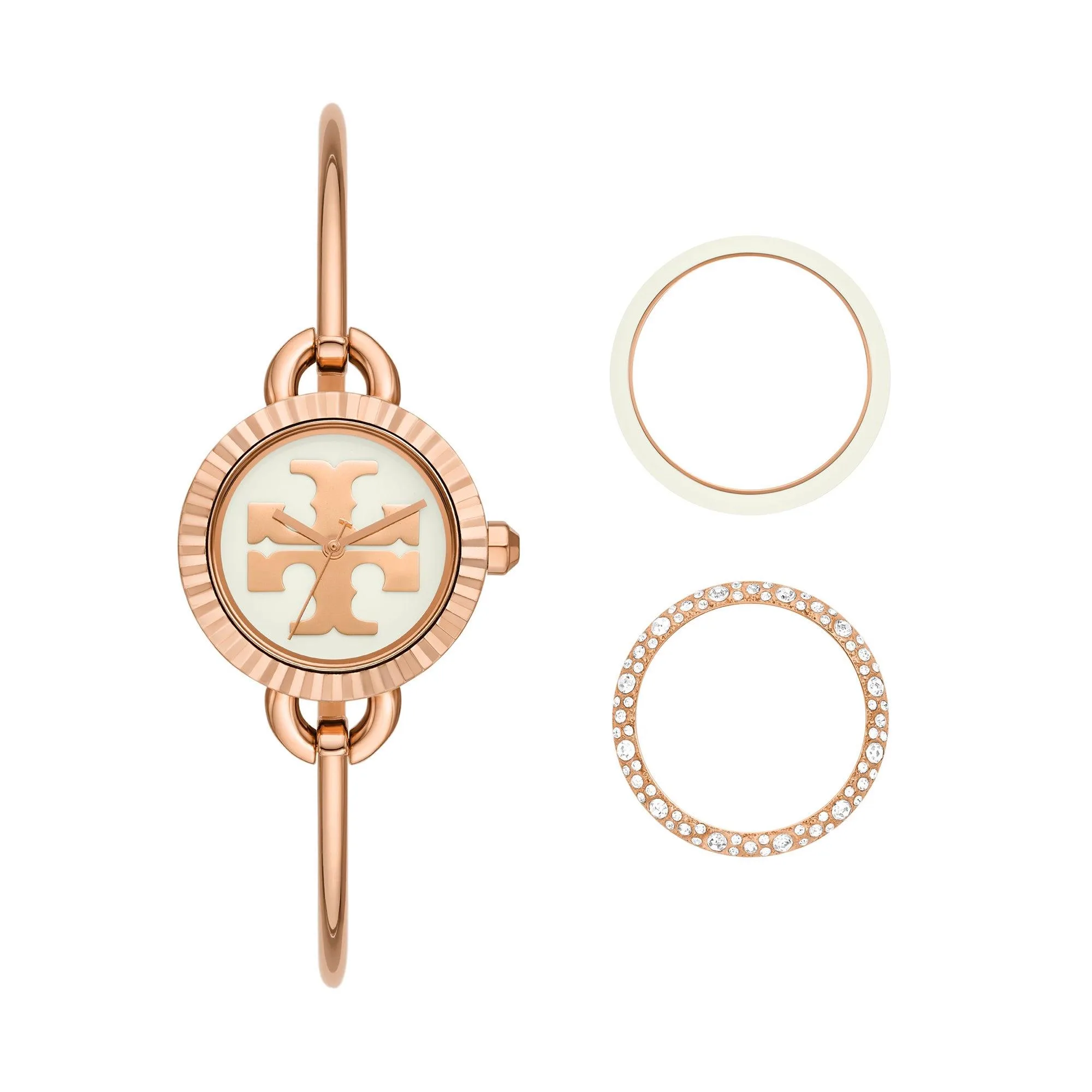 Tory Burch Ladies' Miller Rose Gold-Tone Stainless Steel Bangle Watch Gift Set