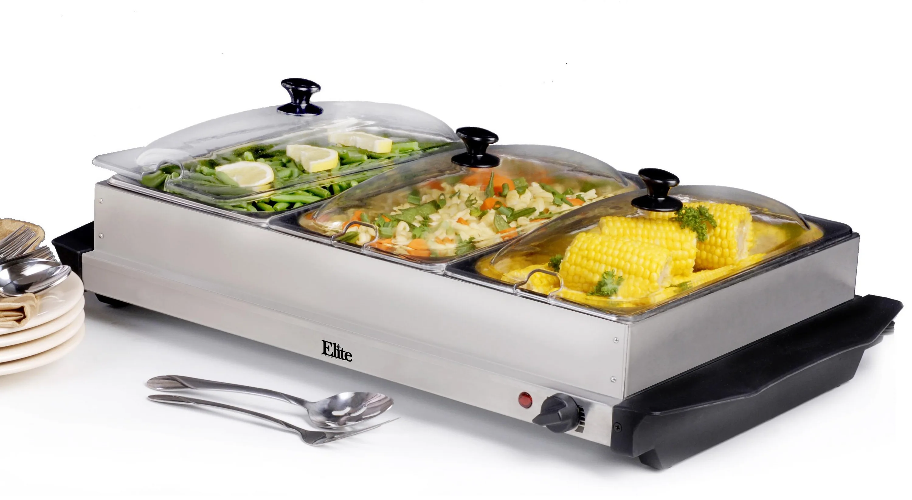 Elite 7.5Qt Stainless Steel Triple Buffet Server/Warming Plate