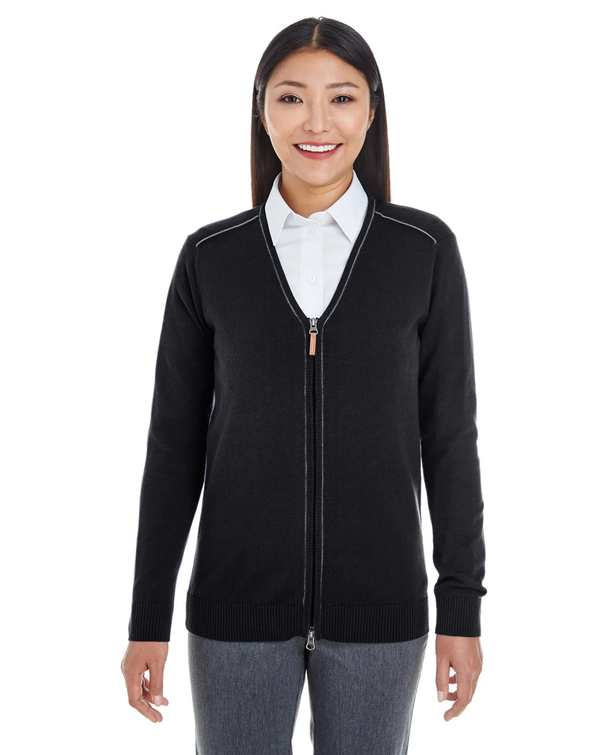 Devon and Jones Ladies' Manchester Fully-Fashioned Full-Zip Cardigan Sweater