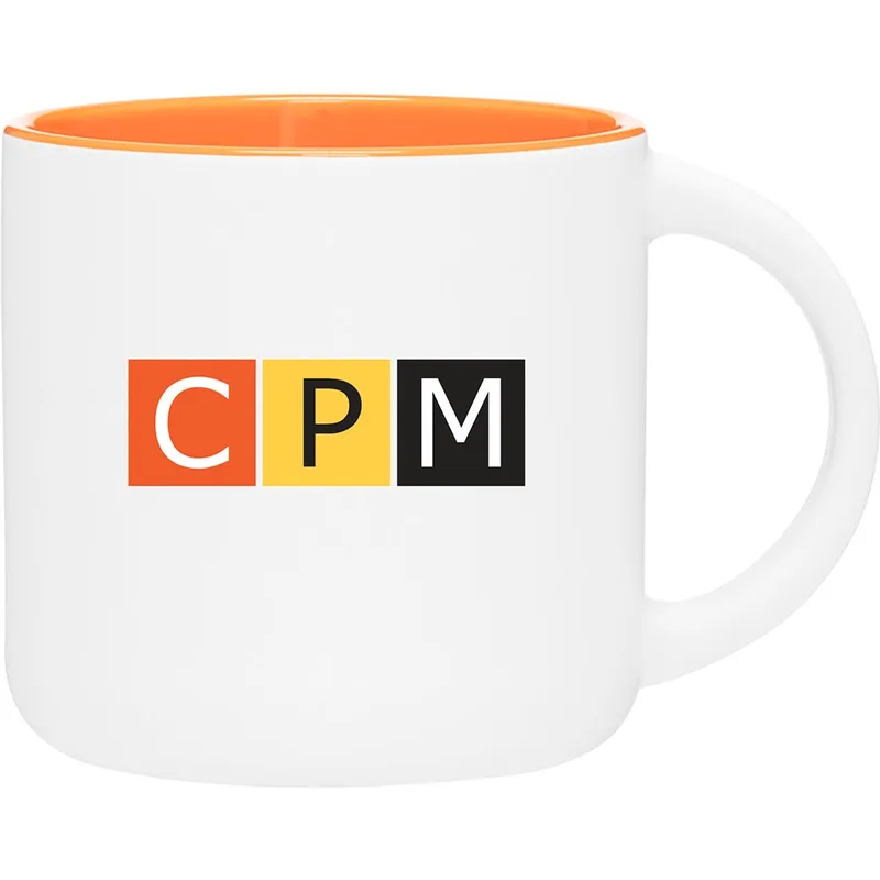 14 oz Minolo Ceramic Mug (Matte White/Orange)