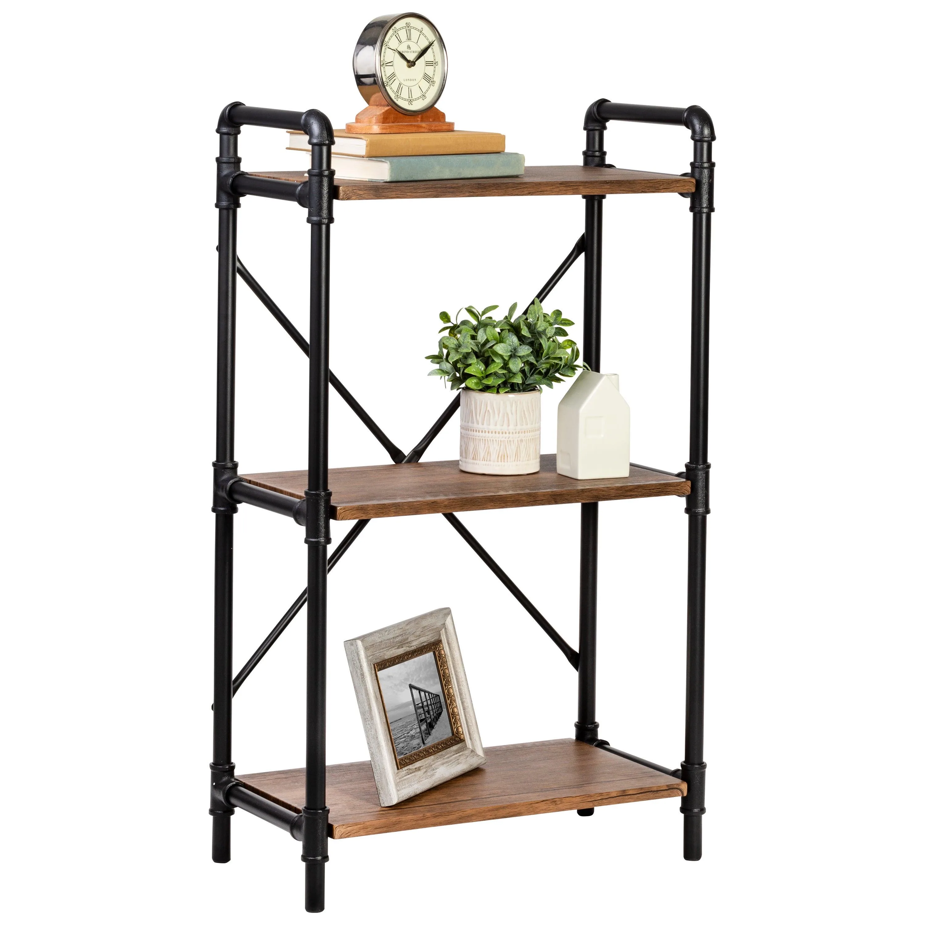 Honey-Can-Do 3 Tier Industrial Black Bookshelf