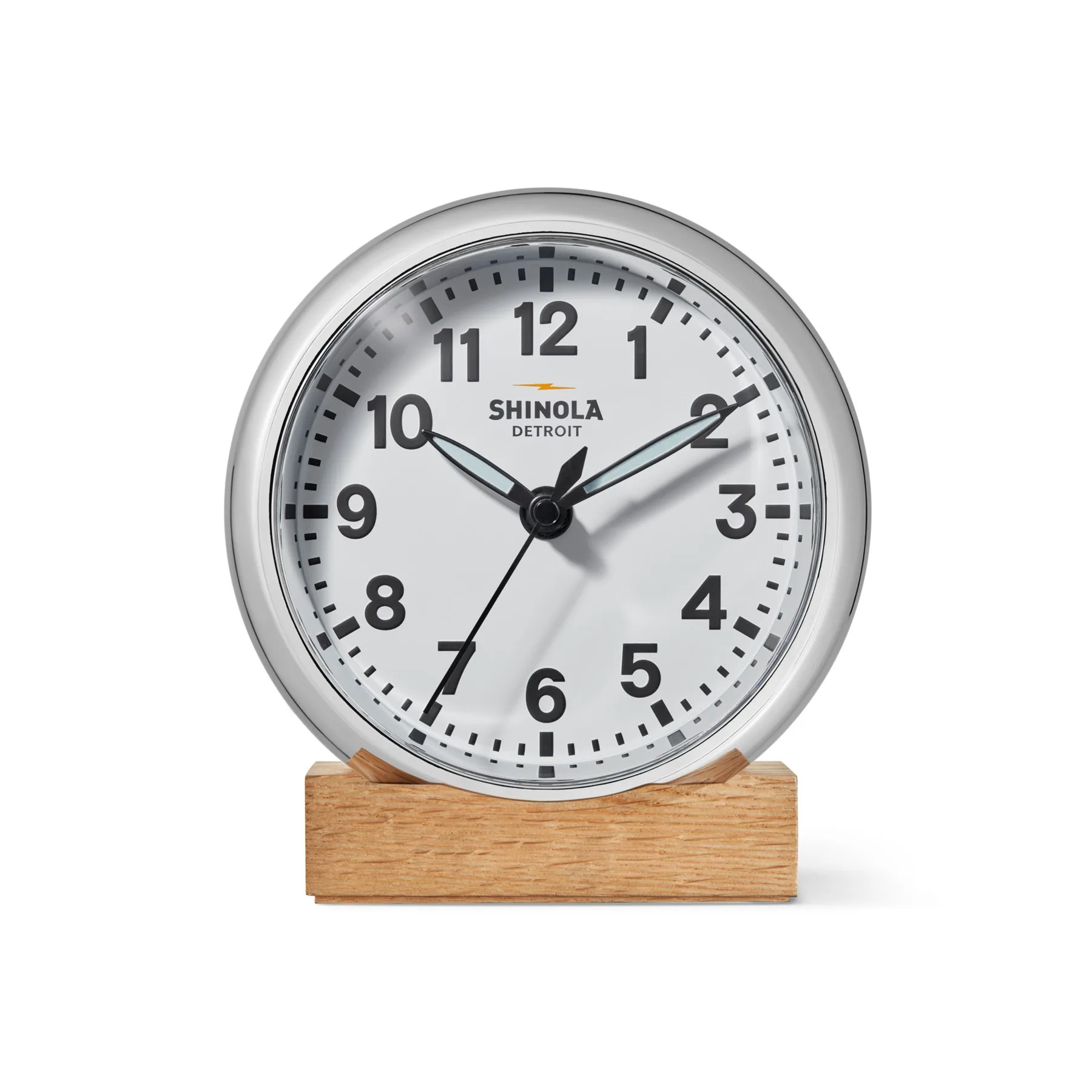 Shinola The Runwell 6in Desk Clock - Chrome/White