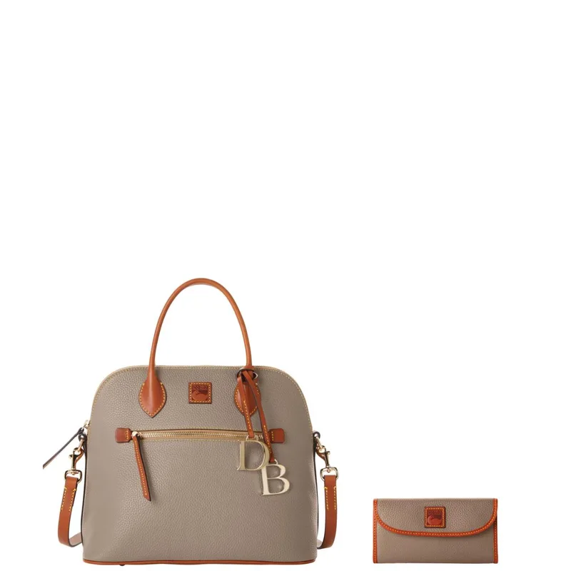 Dooney & Bourke Taupe Pebble Grain Large Domed Satchel And Continental Clutch Set