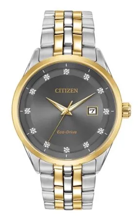 Citizen® Men's Corso Eco-Drive® Two-Tone Stainless Steel Watch w/Charcoal Grey Dial