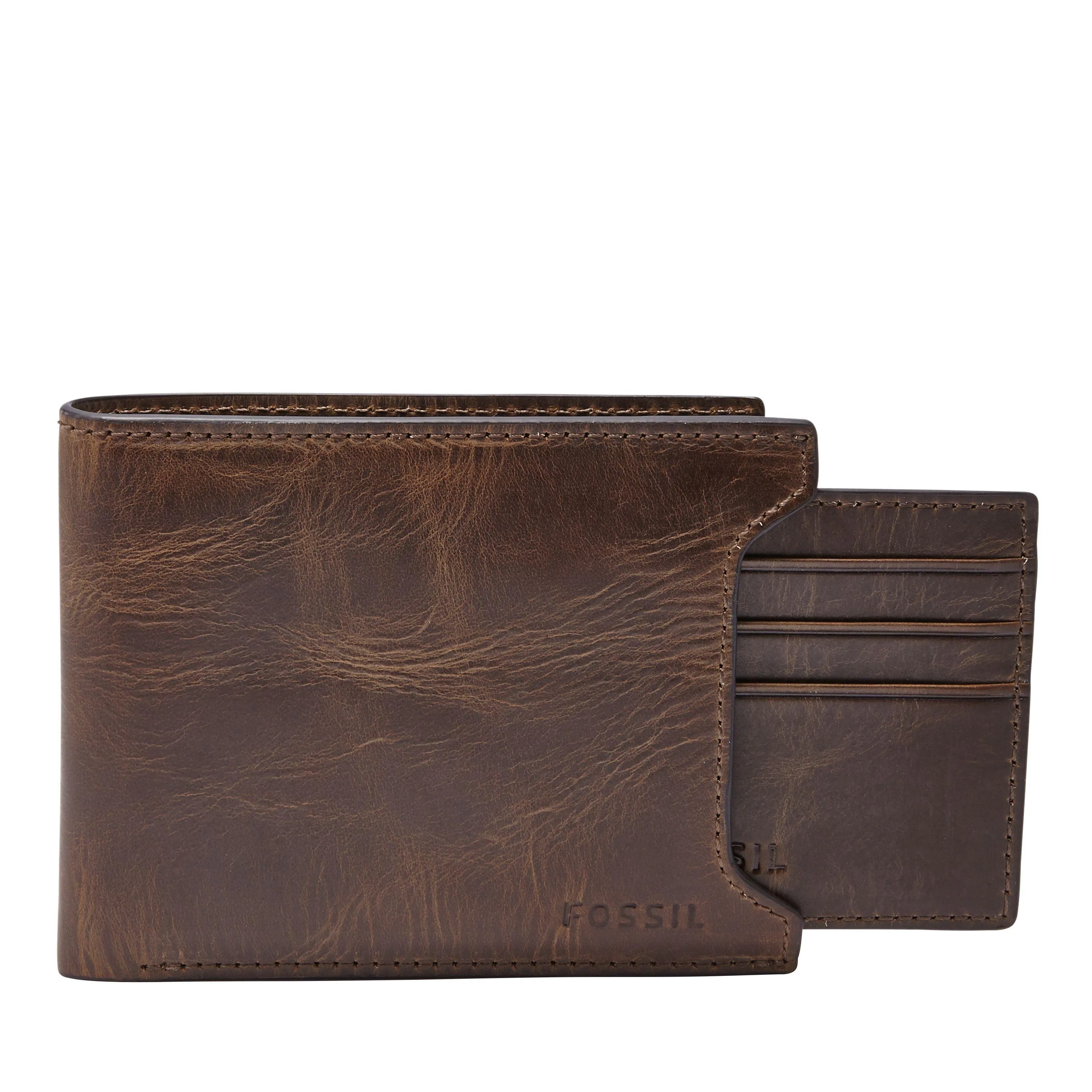 Fossil Derrick Leather Rfid Sliding 2-In-1 Wallet Brown