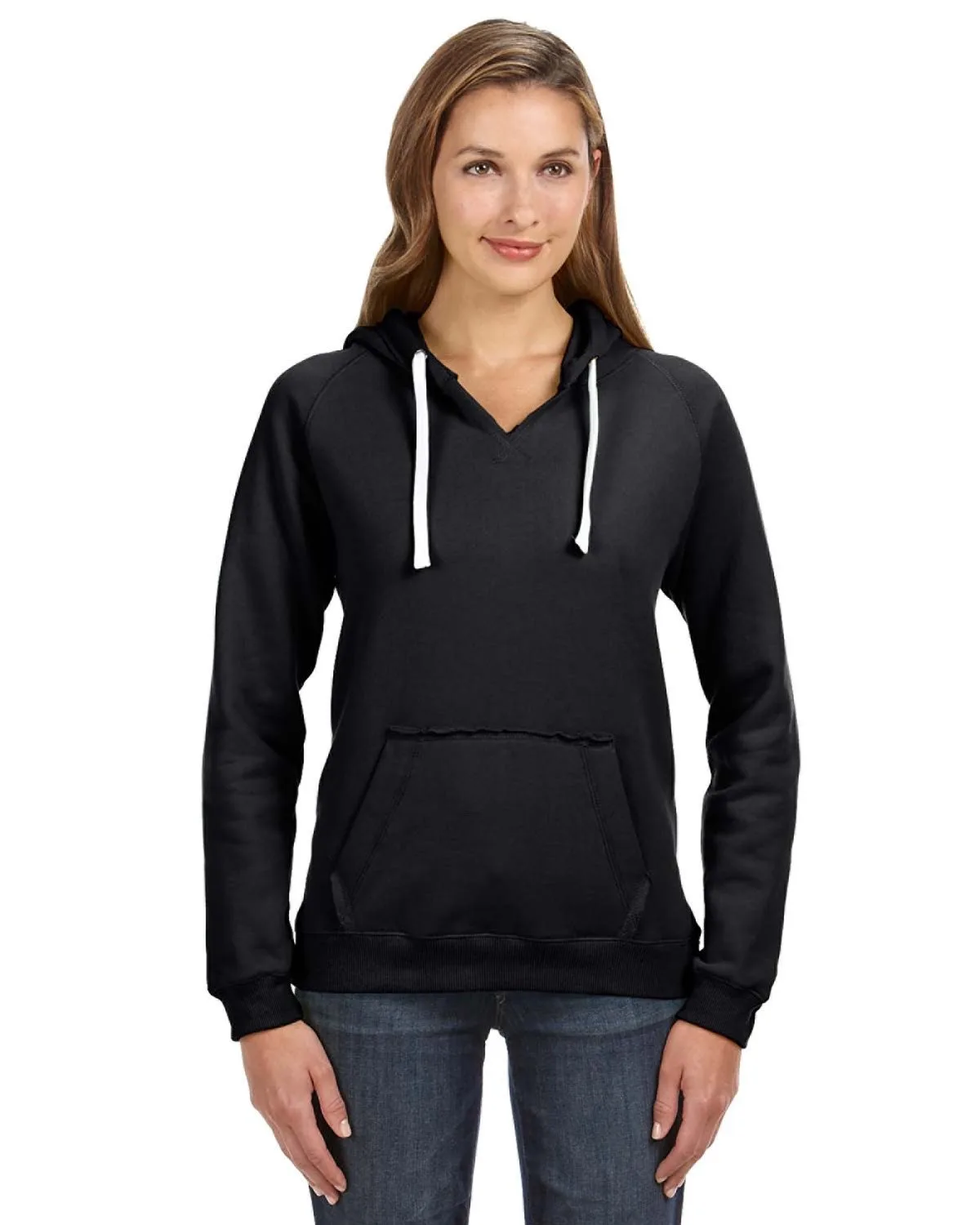 J AMERICA Ladies' Sydney Brushed V-Neck Hooded Sweatshirt