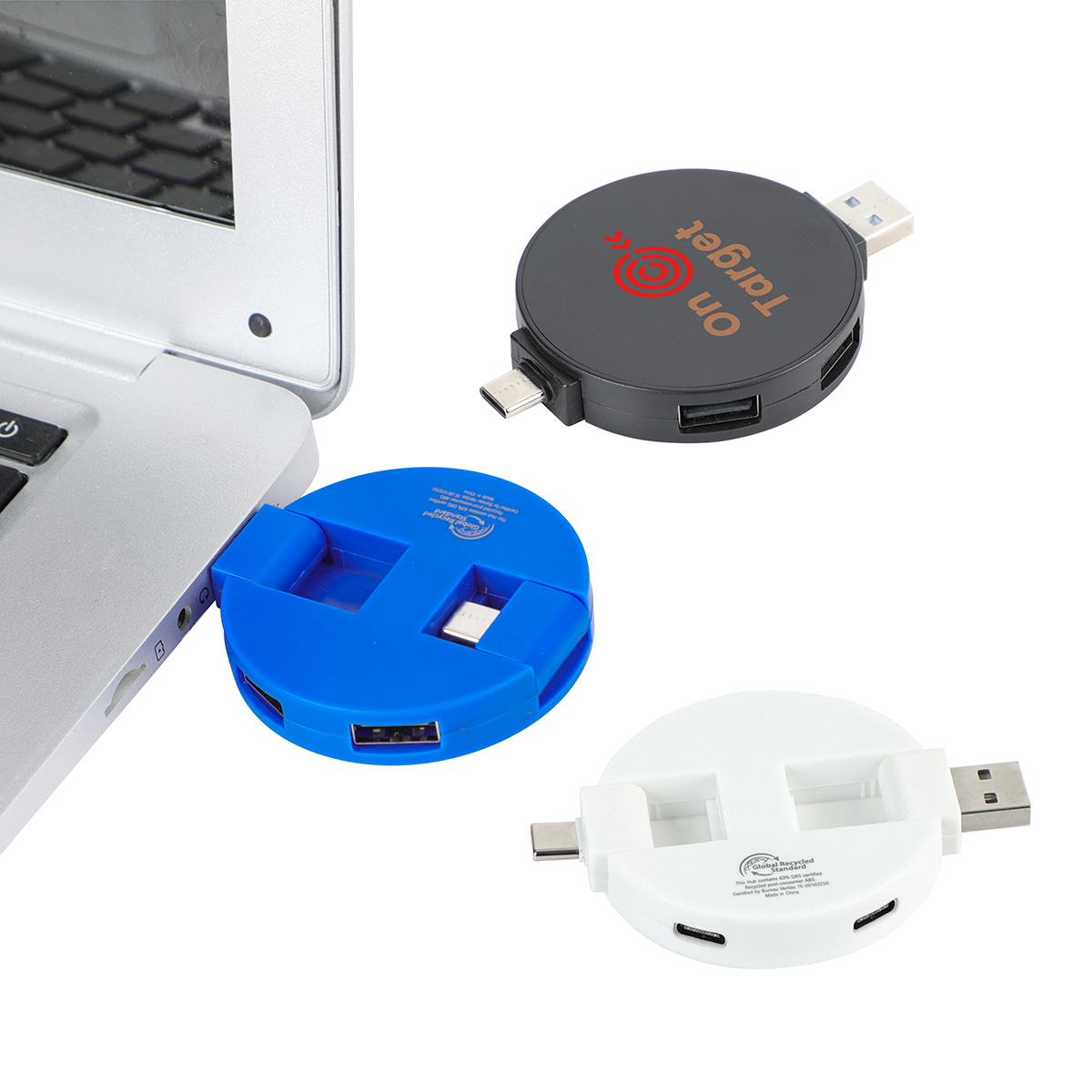 Quad 4-Port USB-C & USB-A Hub with Recycled ABS Case