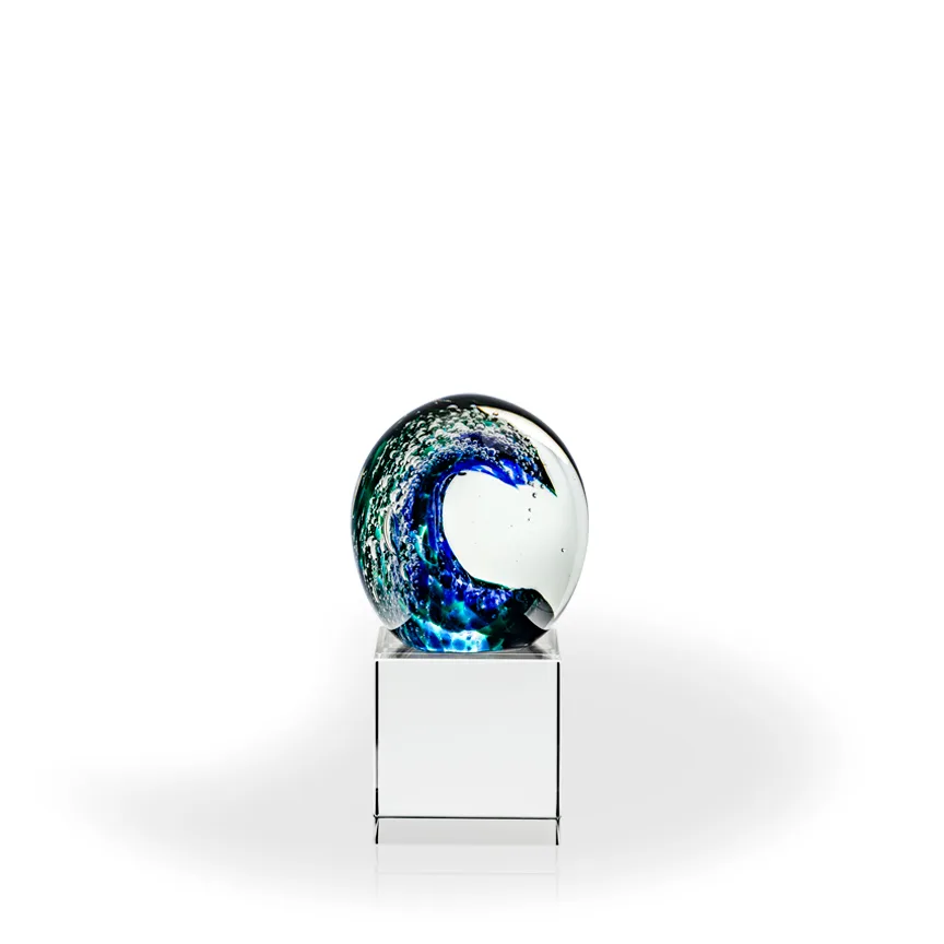 Swell Art Glass Sphere Award - Clear Cube view 2