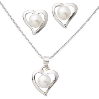 Jilco Inc Pearl Earring & Necklace Set - Heart
