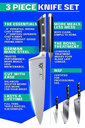 Dalstrong 3 Piece Set - Gladiator Series Elite - Chef Knife 8" - Santoku 7" - Paring 3.5"