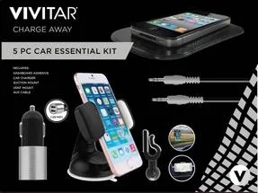 Vivitar® Silver 5 Piece Car Essential Kit w/Phone Mounts