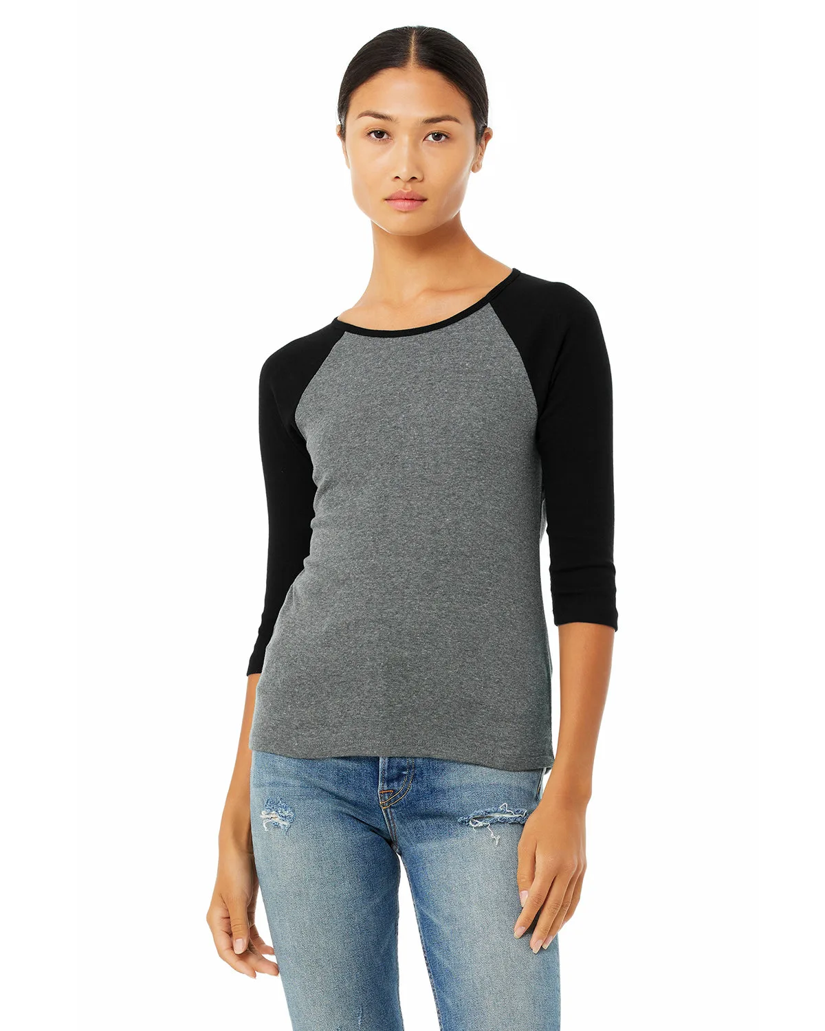 BELLA+CANVAS Ladies' Baby Rib Three-QuarterSleeve Contrast Raglan T-Shirt