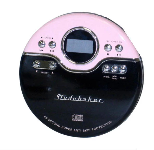 Studebaker Pink/Black Personal Cd Player w/Pll Fm Radio, 60 Second Asp, Earbuds Audio Book Feature