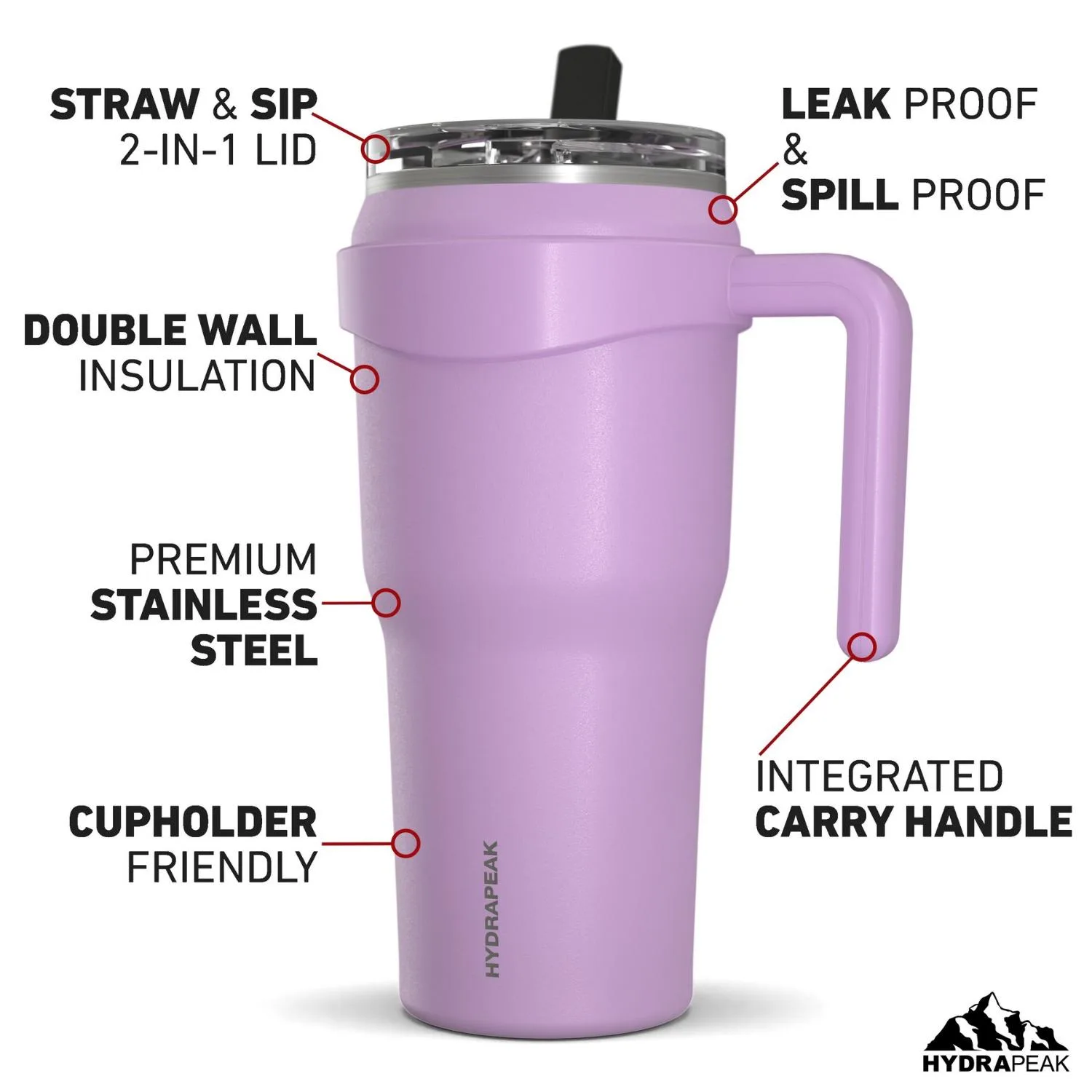 40 oz Hydrapeak® Stainless Steel Insulated Roadster Tumbler w/ Straw Lid view 3