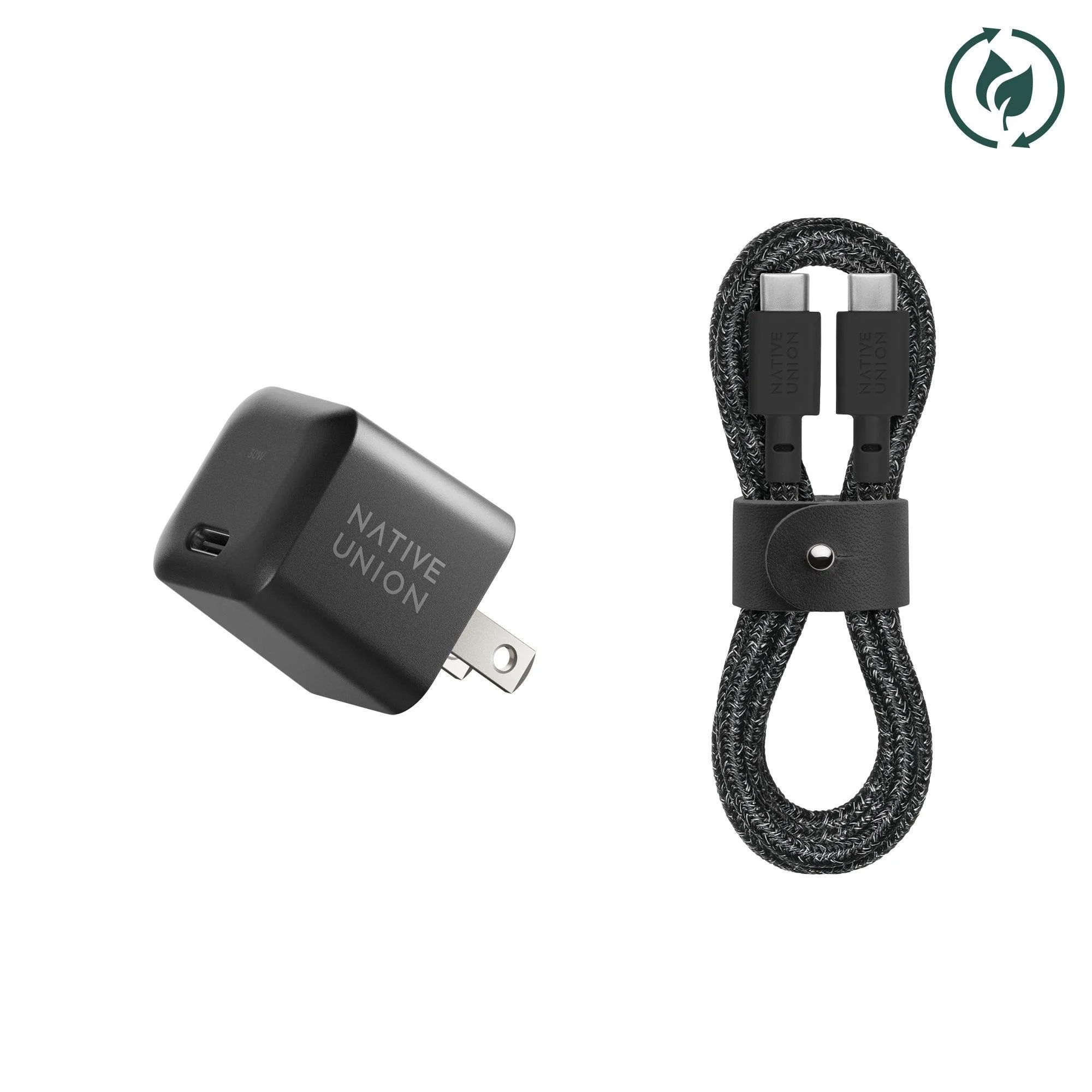 Native Union Fast Gan Pd 30W Charger W/ Usb-C To Usb-C Cable Bundle Black/Cosmos