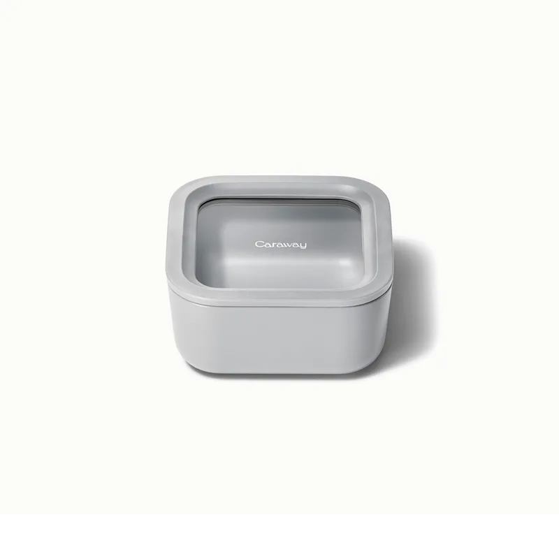 Caraway 4.4 Cup Glass Food Container Square Shape W/ Lid Gray