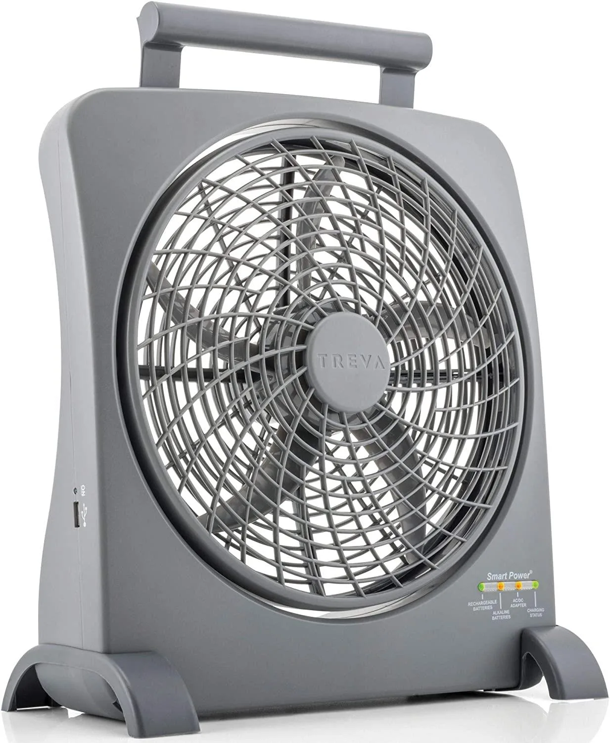 Treva 10" Rechargeable Portable Fan Smart Power Air Circulator Plug-In Ac Adapter Battery Powered