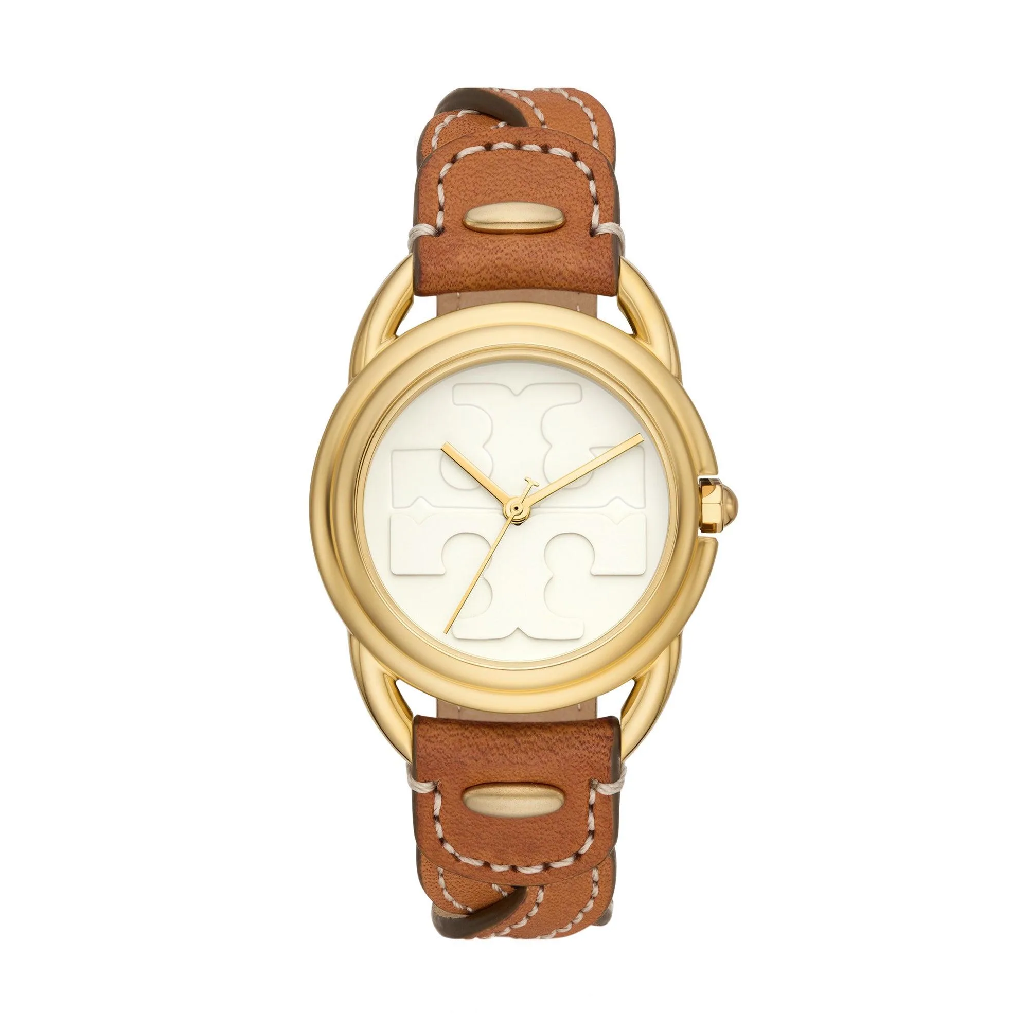 Tory Burch Ladies' Miller Gold & Brown Braided Leather Strap Watch w/Cream Dial
