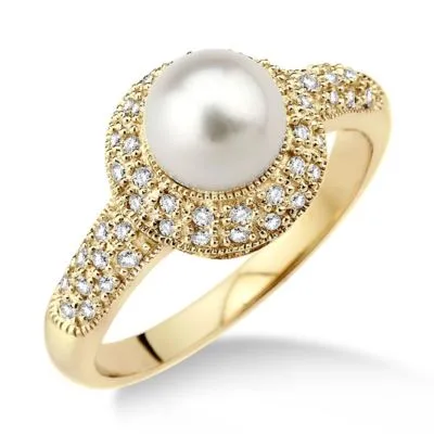 Jilco Inc Round Diamond & Pearl Ring - Size 7.5