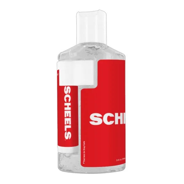 2 oz Duo Bottle with Clear Gel Sanitizer and SPF 15 Lip Balm in White Tube