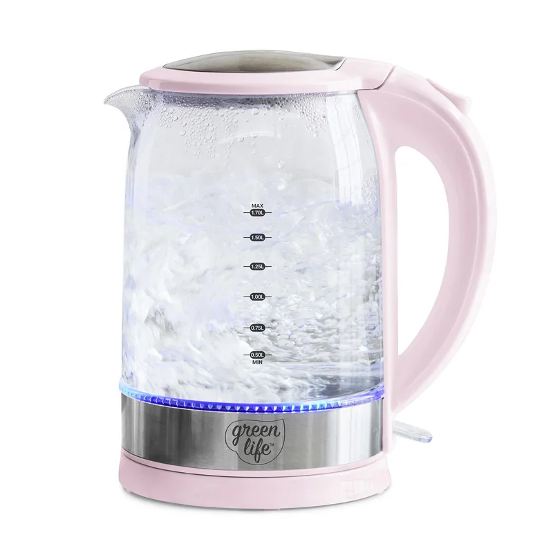 GreenLife 1.7L Qwik & Ez Electric Glass Kettle Pink