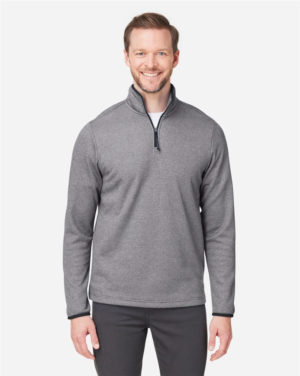 CORE365™ Men's Venture Heathered Stripe Quarter-Zip Pullover Jacket view 2