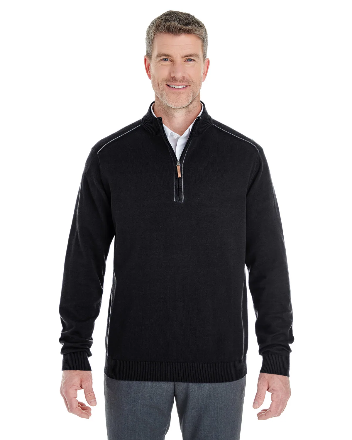 Devon and Jones Men's Manchester Fully-Fashioned Quarter-Zip Sweater
