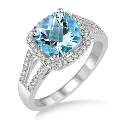 Jilco Inc Aquamarine & Diamond Ring - Size 7.5