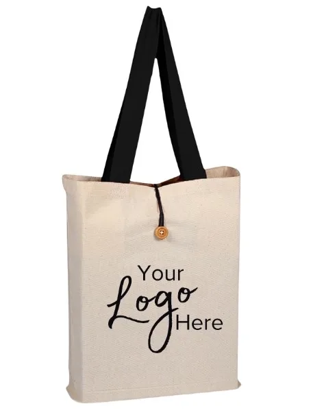 Button-Up Tote Bag w/Color Handles & 3" Gusset (15"x16"x3") view 2