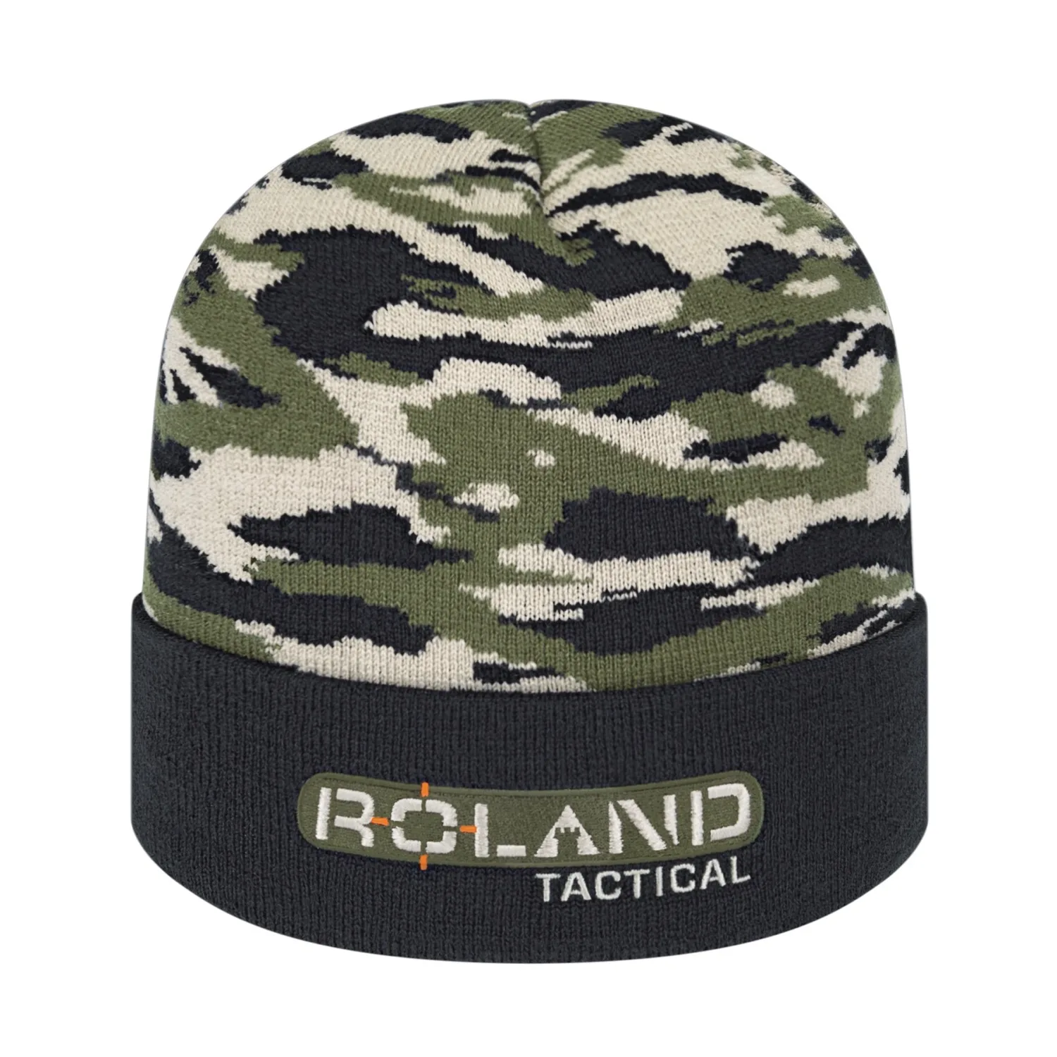 Vintage Tiger Camouflage Knit Cap with Solid Cuff