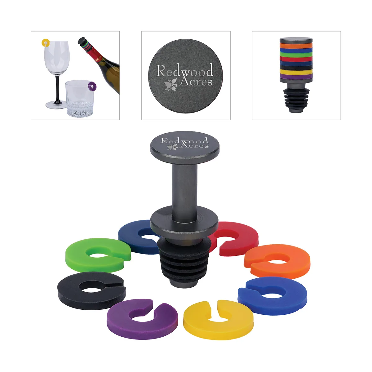 Rocco Aluminum Bottle Stopper with Glass Markers