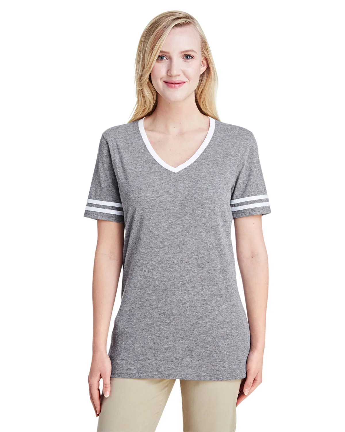 Jerzees Ladies' TRI-BLEND Varsity V-Neck T-Shirt view 6