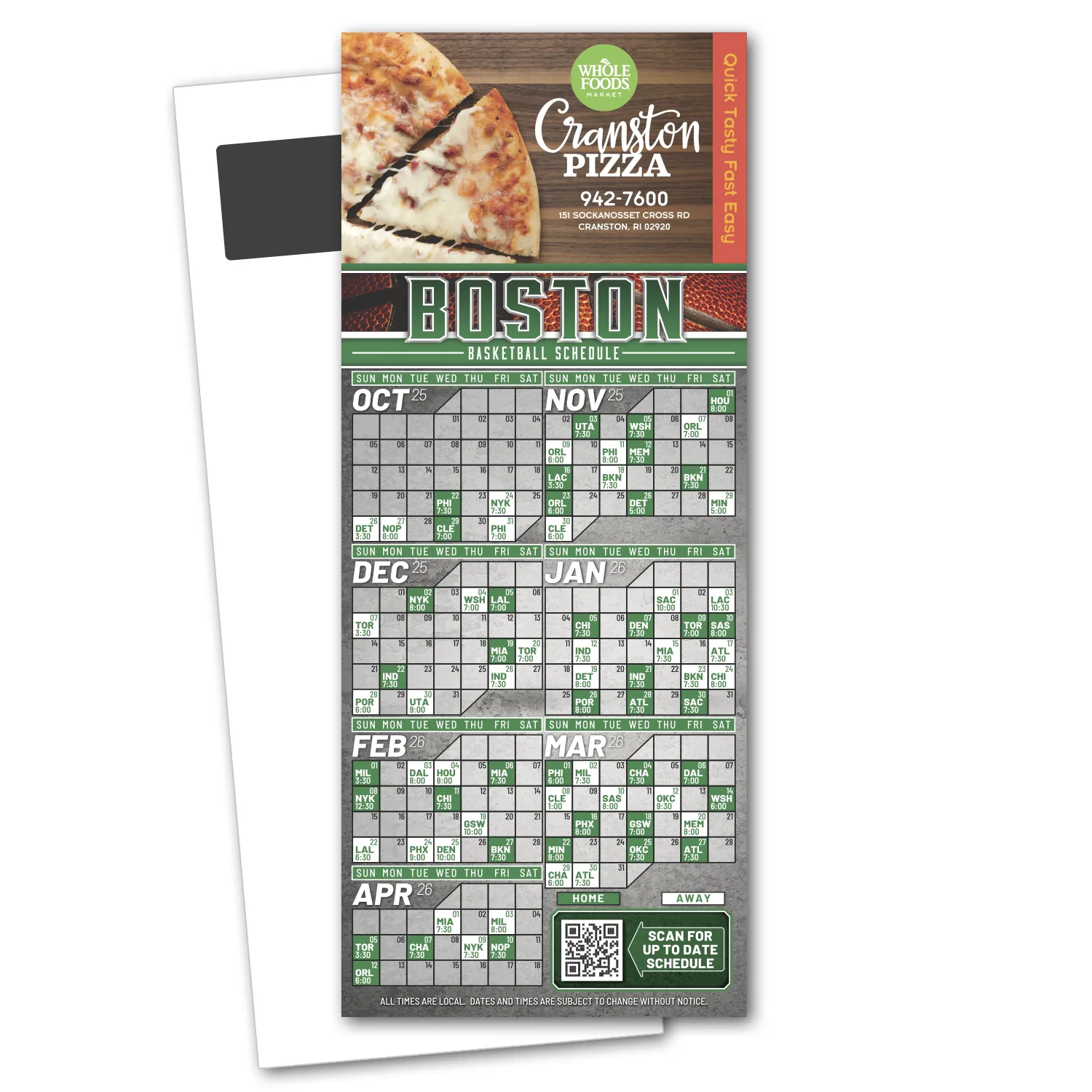 Basketball Schedule Magnetic Stick Up Card