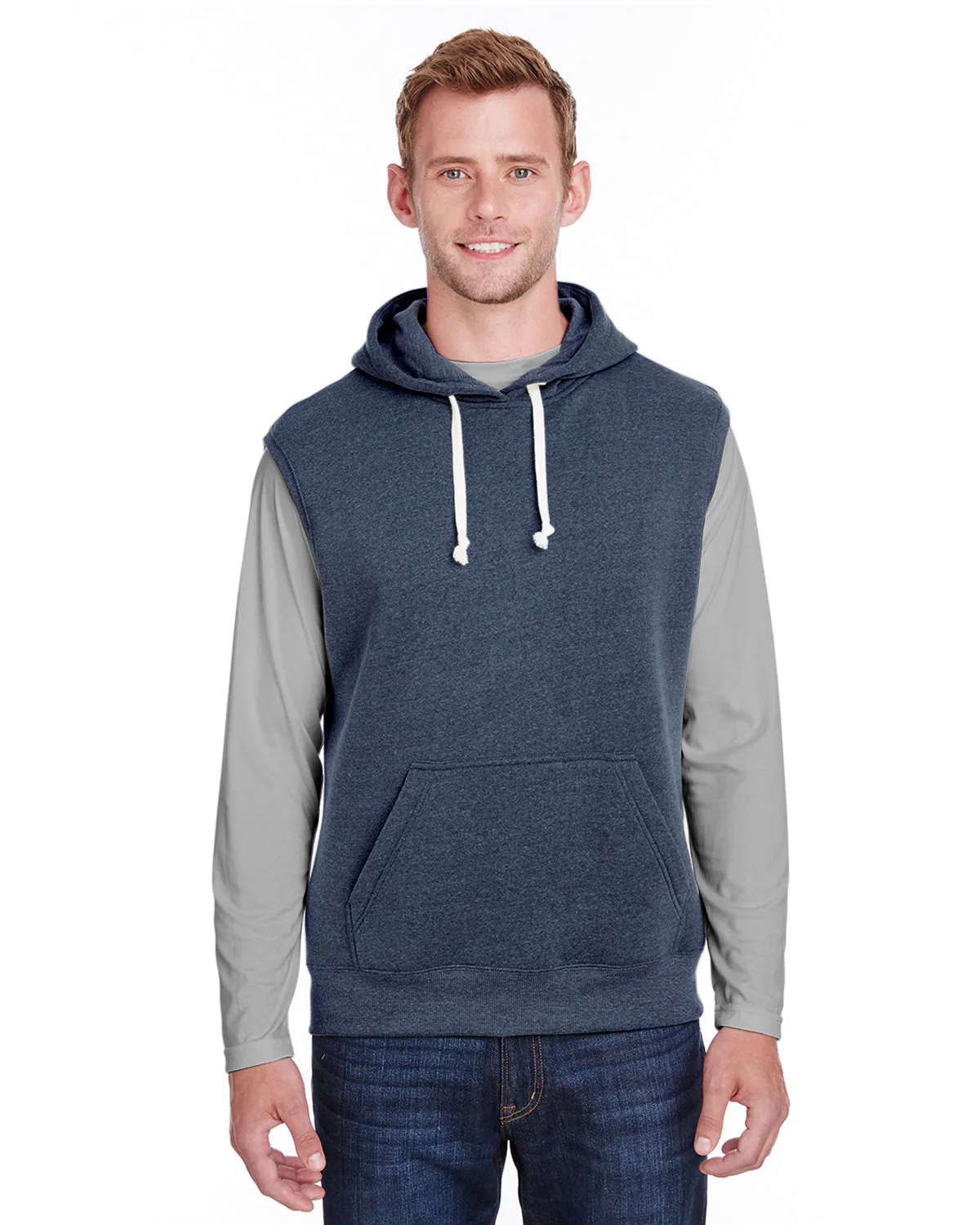 J AMERICA Adult Triblend Fleece Sleeveless Hooded Sweatshirt view 4