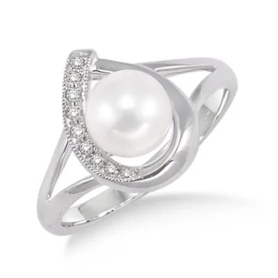 Jilco Inc Brilliant Cut Diamond & Pearl Ring - Size 7.5