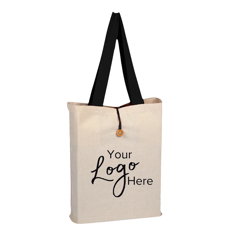 Button-Up Tote Bag w/Color Handles & 3" Gusset (15"x16"x3")