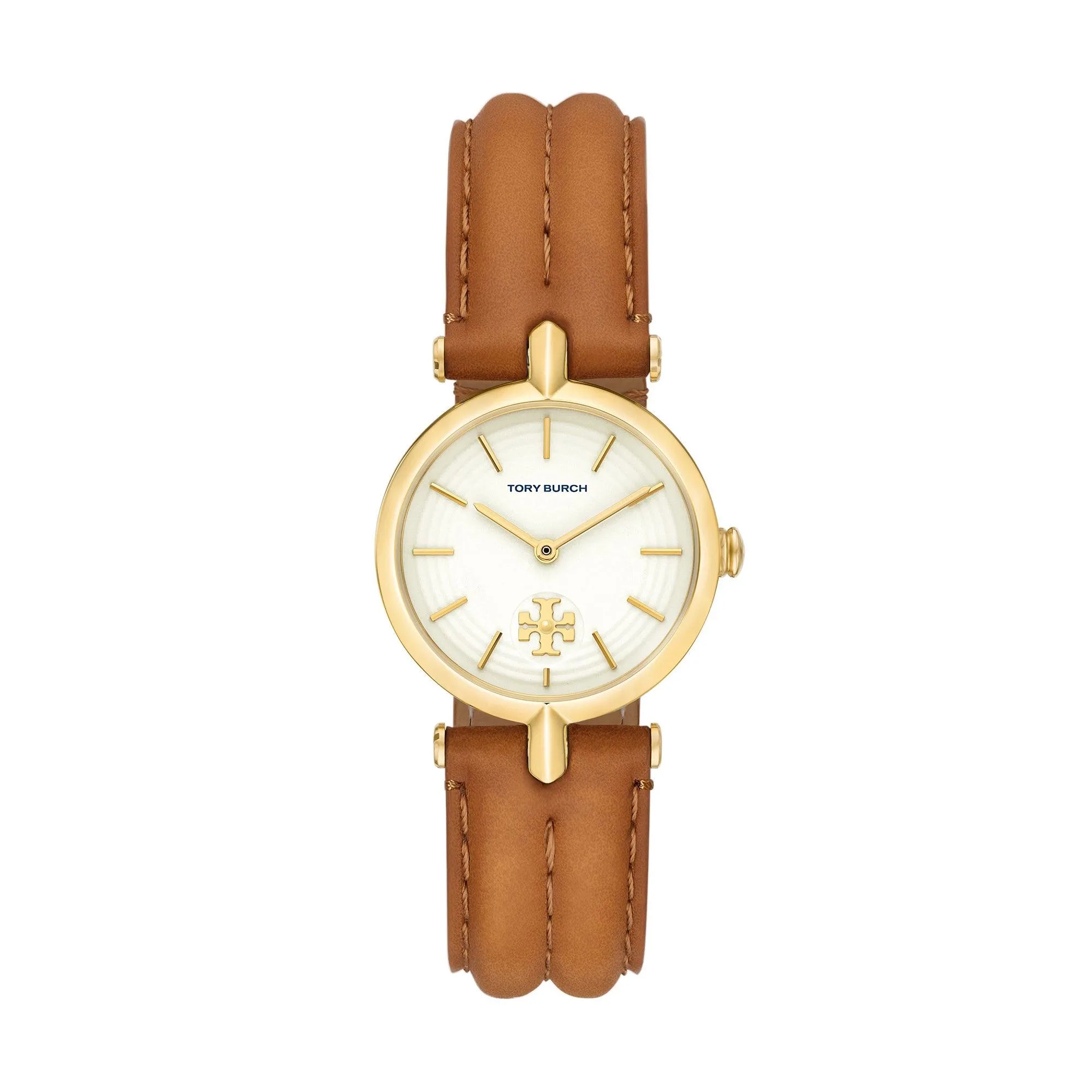 Tory Burch Ladies' Kira Gold & Brown Leather Strap Watch w/White Dial