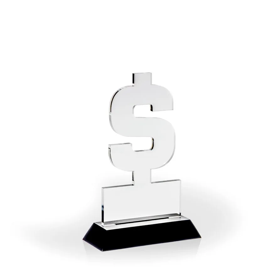 Dollar Sign Award with Black Wood Base - Engraved view 2