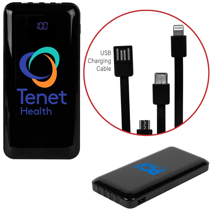 10,000 mAh Power Bank w/Built-In Charge Cables