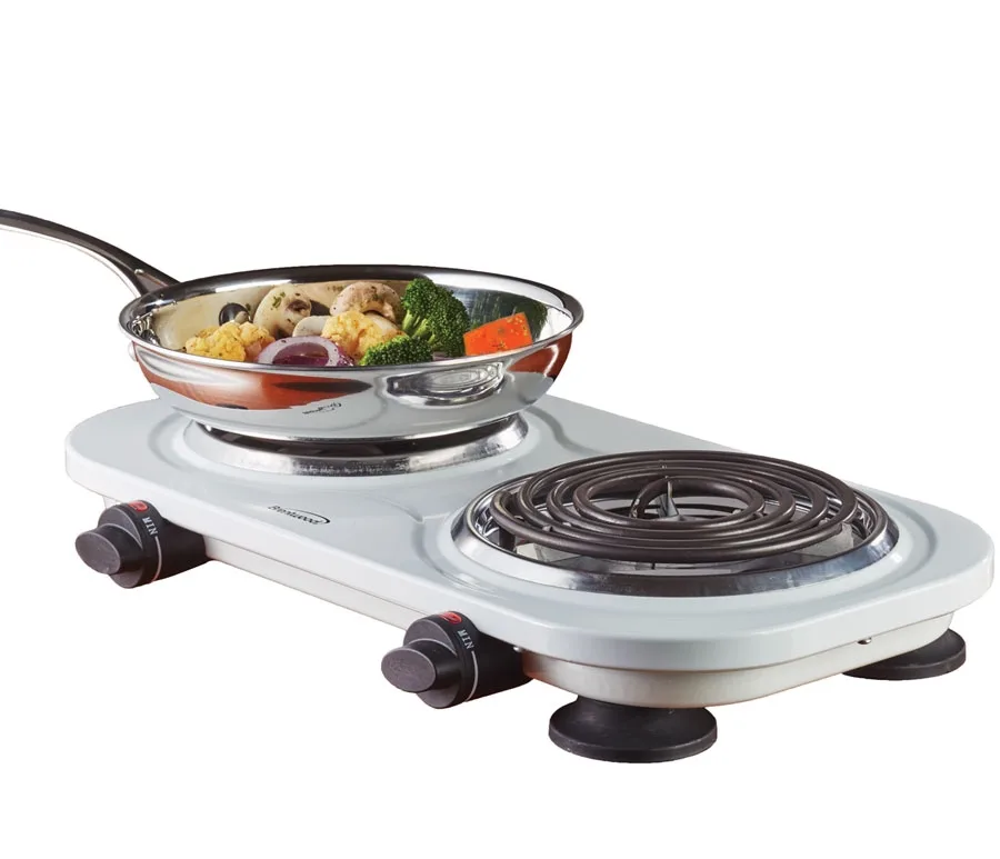 1500w White Electric Double Burner
